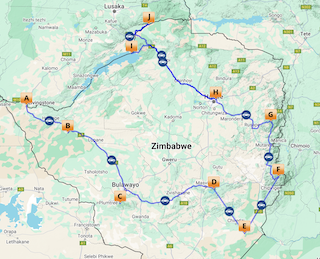 Self Drive Classic Zimbabwe Map